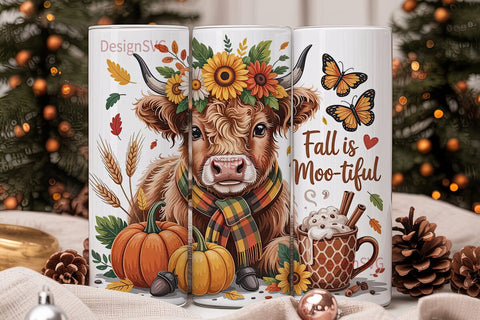 Fall Highland Cow 20oz Tumbler Wrap Sublimation DesignSVG 
