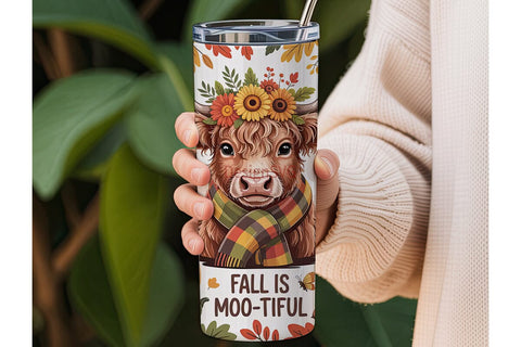Fall Highland Cow 20oz Tumbler Wrap Sublimation DesignSVG 