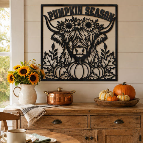 Fall Highland Cow Laser SVG | Pumpkin Season SVG | Fall Cow Dxf | Autumn Metal Sign | Highland Cow CNC File | Farmhouse Fall Decor SVG HappyDesignStudio 