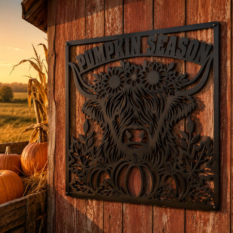 Fall Highland Cow Laser SVG | Pumpkin Season SVG | Fall Cow Dxf | Autumn Metal Sign | Highland Cow CNC File | Farmhouse Fall Decor SVG HappyDesignStudio 