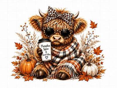 Fall Highland Cow Pumpkin Spice PNG Art SVG artprintfile 