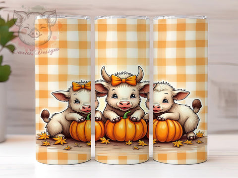 Fall Highland Cows 20 oz Skinny Tumbler Sublimation Design, Straight & Tapered Tumbler Png, Country Farm Autumn Leaves Tumbler Png, Digital Download PNG Sublimation Lara' s Designs 