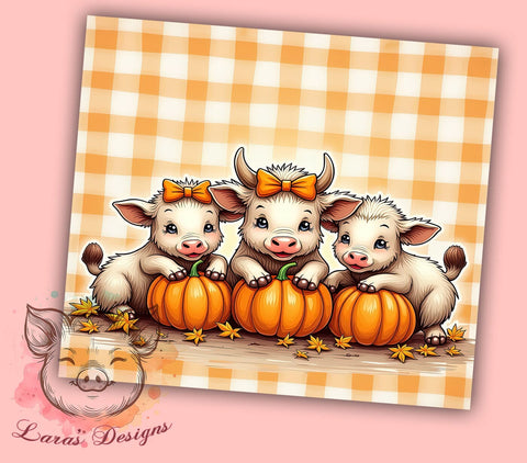 Fall Highland Cows 20 oz Skinny Tumbler Sublimation Design, Straight & Tapered Tumbler Png, Country Farm Autumn Leaves Tumbler Png, Digital Download PNG Sublimation Lara' s Designs 