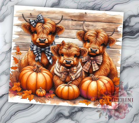Fall Highland Cows 20 oz Skinny Tumbler Sublimation Design, Straight & Tapered Tumbler Png, Country Farm Autumn Leaves Tumbler Png, Digital Download PNG Sublimation Li Zamperini 
