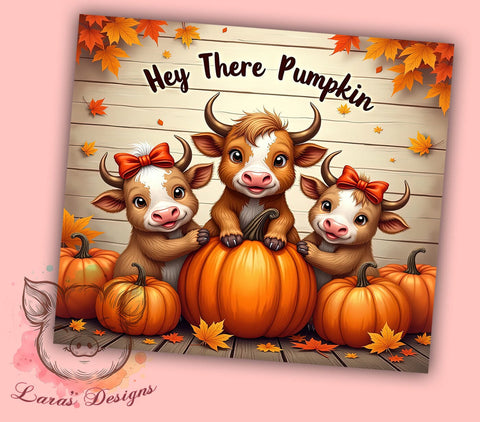 Fall Highland Cows 20 oz Skinny Tumbler Sublimation Design, Straight & Tapered Tumbler Png, Hey There Pumpkin Tumbler Png, Digital Download PNG Sublimation Lara' s Designs 