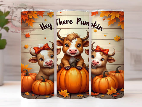 Fall Highland Cows 20 oz Skinny Tumbler Sublimation Design, Straight & Tapered Tumbler Png, Hey There Pumpkin Tumbler Png, Digital Download PNG Sublimation Lara' s Designs 