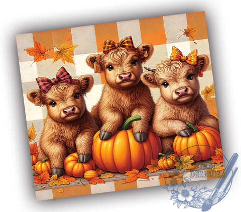 Fall Highland Cows 20oz Skinny Tumbler PNG, Highland Cow Autumn Pumpkin Tumbler Sublimation Wrap, Straight & Tapered Tumbler Wrap, Instant Digital Download Sublimation ToriDesigns 