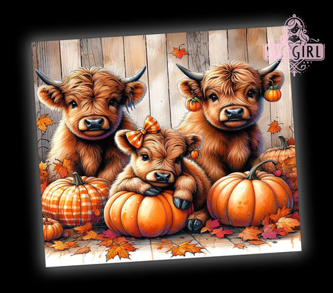 Fall Highland Cows 20oz Tumbler Wrap Sublimation Design, Straight Tapered Tumbler Wrap, Country Farm Autumn Leaves Tumbler Png, Instant Digital Download Sublimation SvggirlplusArt 