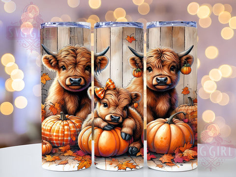 Fall Highland Cows 20oz Tumbler Wrap Sublimation Design, Straight Tapered Tumbler Wrap, Country Farm Autumn Leaves Tumbler Png, Instant Digital Download Sublimation SvggirlplusArt 