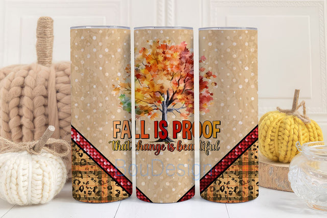 Fall Is Proof That Change Is Beautiful Tumbler, Watercolor Tumbler Wrap, 20oz Sublimation Tumbler PNG, Seamless Design Sublimation BouDesign 