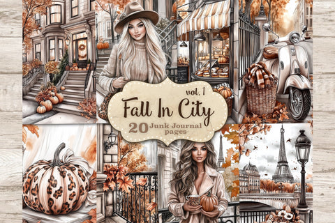 Fall Junk Journal Pages | City Autumn Travel Scrapbook Kit SVG GlamArtZhanna 
