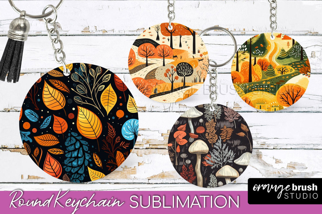 Fall Keychain - Autumn Forest Keychain Sublimation Designs - So Fontsy