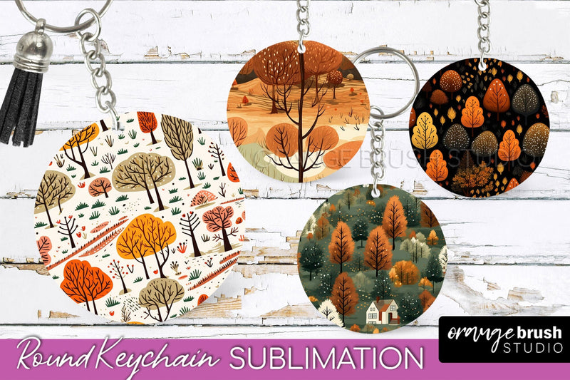 Fall Keychain - Autumn Forest Keychain Sublimation Designs - So Fontsy