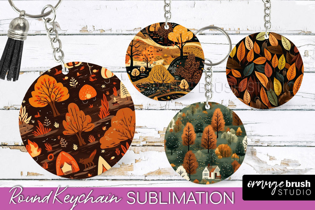 Fall Keychain - Autumn Forest Keychain Sublimation Designs - So Fontsy