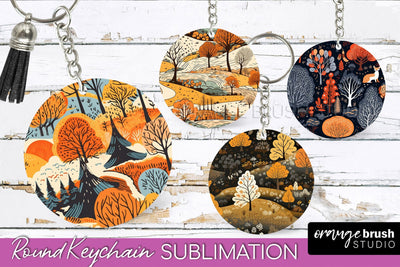Fall Keychain - Autumn Forest Keychain Sublimation Designs Sublimation OrangeBrushStudio 