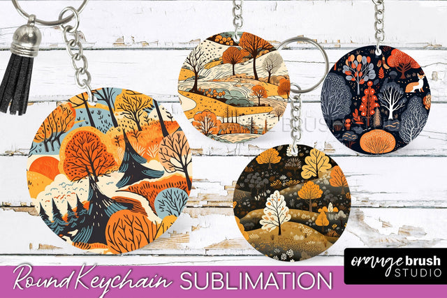 Fall Keychain - Autumn Forest Keychain Sublimation Designs Sublimation OrangeBrushStudio 