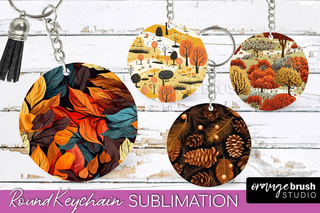 Fall Keychain - Autumn Forest Keychain Sublimation Designs Sublimation OrangeBrushStudio 