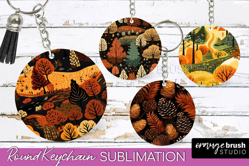 Fall Keychain - Autumn Forest Keychain Sublimation Designs - So Fontsy