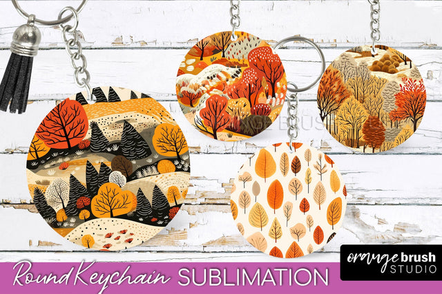 Fall Keychain - Autumn Forest Keychain Sublimation Designs Sublimation OrangeBrushStudio 