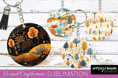 Fall Keychain - Autumn Forest Keychain Sublimation Designs Sublimation OrangeBrushStudio 