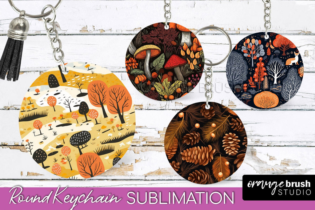 Fall Risk Keychain Fall Keychain - Autumn Forest Keychain Sublimation Designs - So Fontsy