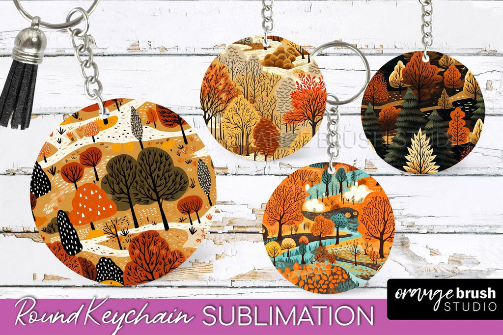 Fall Keychain - Autumn Forest Keychain Sublimation Designs - So Fontsy