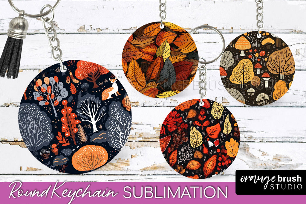 Fall Risk Keychain Fall Keychain - Autumn Forest Keychain Sublimation Designs - So Fontsy