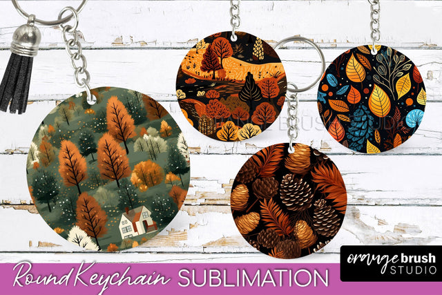 Fall Keychain - Autumn Forest Keychain Sublimation Designs Sublimation OrangeBrushStudio 