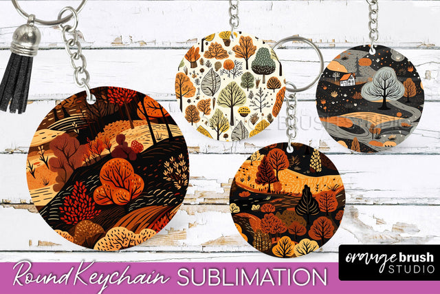 Fall Keychain - Autumn Forest Keychain Sublimation Designs Sublimation OrangeBrushStudio 