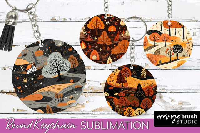 Fall Keychain - Autumn Forest Keychain Sublimation Designs Sublimation OrangeBrushStudio 