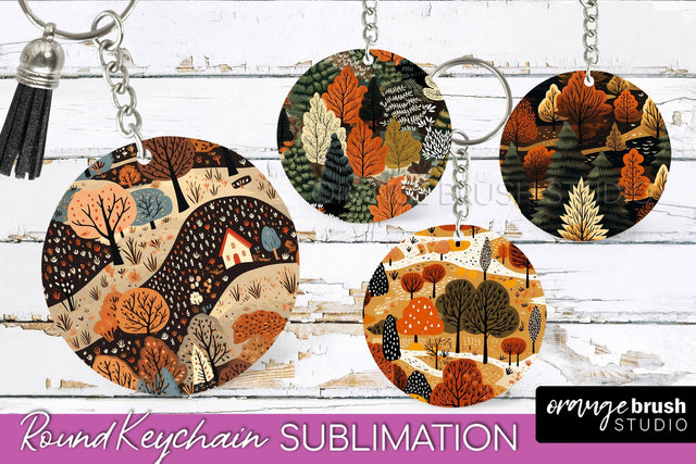 Fall Keychain - Autumn Forest Keychain Sublimation Designs Sublimation OrangeBrushStudio 