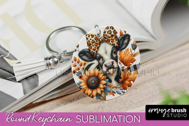Fall Keychain - Cow Keychain Sublimation Design Sublimation OrangeBrushStudio 