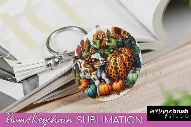 Fall Keychain - Cow Keychain Sublimation Design Sublimation OrangeBrushStudio 