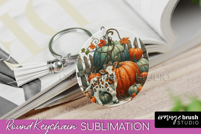 Fall Keychain - Cow Keychain Sublimation Design Sublimation OrangeBrushStudio 
