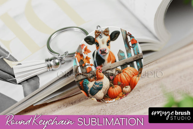 Fall Keychain - Cow Keychain Sublimation Design Sublimation OrangeBrushStudio 