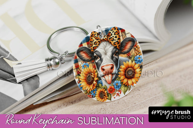 Fall Keychain - Cow Keychain Sublimation Design Sublimation OrangeBrushStudio 