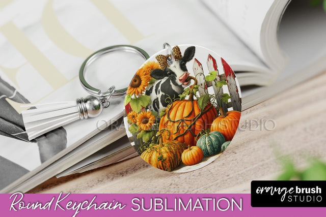 Fall Keychain - Cow Keychain Sublimation Design Sublimation OrangeBrushStudio 