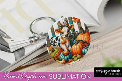 Fall Keychain - Cow Keychain Sublimation Design Sublimation OrangeBrushStudio 