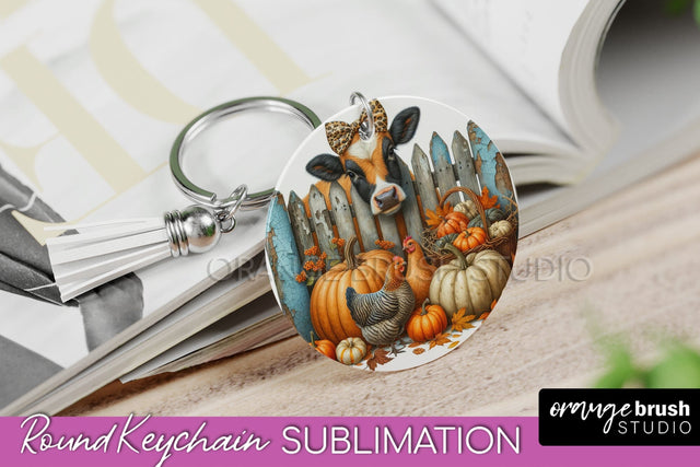 Fall Keychain - Cow Keychain Sublimation Design Sublimation OrangeBrushStudio 