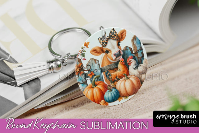 Fall Keychain - Cow Keychain Sublimation Design Sublimation OrangeBrushStudio 