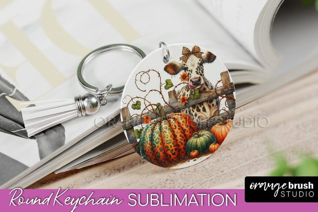 Fall Keychain - Cow Keychain Sublimation Design Sublimation OrangeBrushStudio 