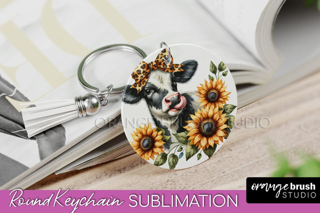 Fall Keychain - Cow Keychain Sublimation Design Sublimation OrangeBrushStudio 