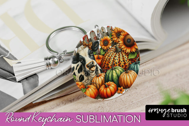 Fall Keychain - Cow Keychain Sublimation Design Sublimation OrangeBrushStudio 
