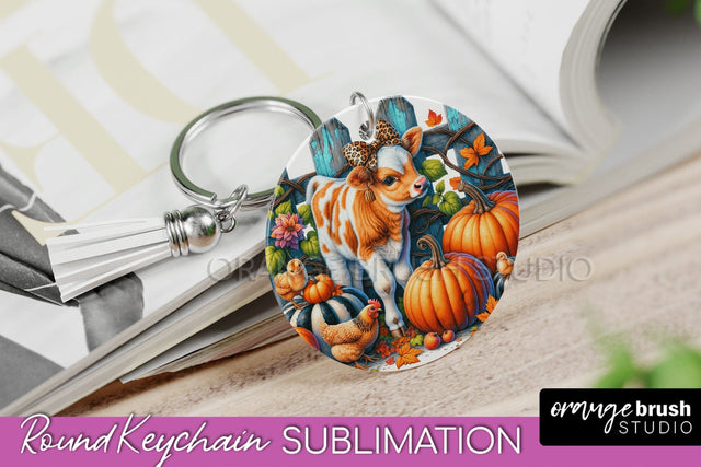 Fall Keychain - Cow Keychain Sublimation Design Sublimation OrangeBrushStudio 