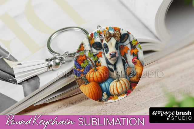 Fall Keychain - Cow Keychain Sublimation Design Sublimation OrangeBrushStudio 