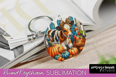 Fall Keychain - Cow Keychain Sublimation Design Sublimation OrangeBrushStudio 
