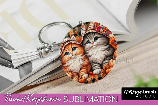 Fall Keychain - Cute Cat Keychain Sublimation Design Sublimation OrangeBrushStudio 