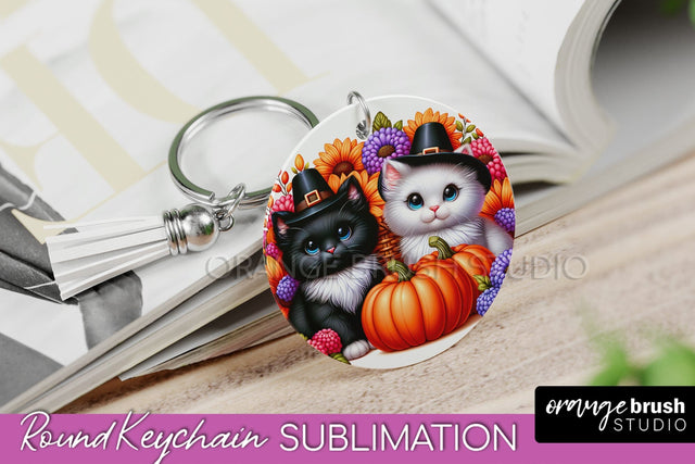 Fall Keychain - Cute Cat Keychain Sublimation Design Sublimation OrangeBrushStudio 