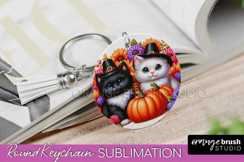 Fall Keychain - Cute Cat Keychain Sublimation Design Sublimation OrangeBrushStudio 