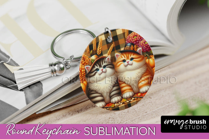 Fall Keychain - Cute Cat Keychain Sublimation Design Sublimation OrangeBrushStudio 